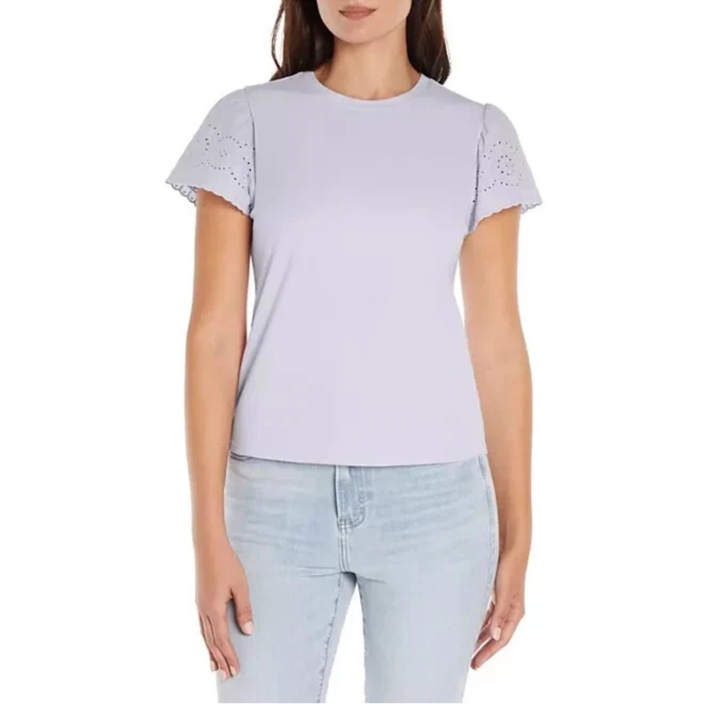 Express Womens Eyelet Short Sleeve Lavender‎ Top Blouse Shirt NWOT Size XXL
